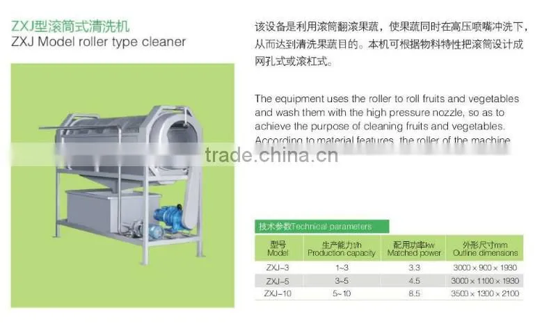 3 ton ZXJ-3 Model roller type cleaner(Industrial fruits washer)