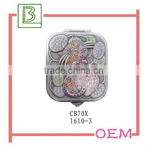 Metal Round Crystal Portable Make-up Mirror