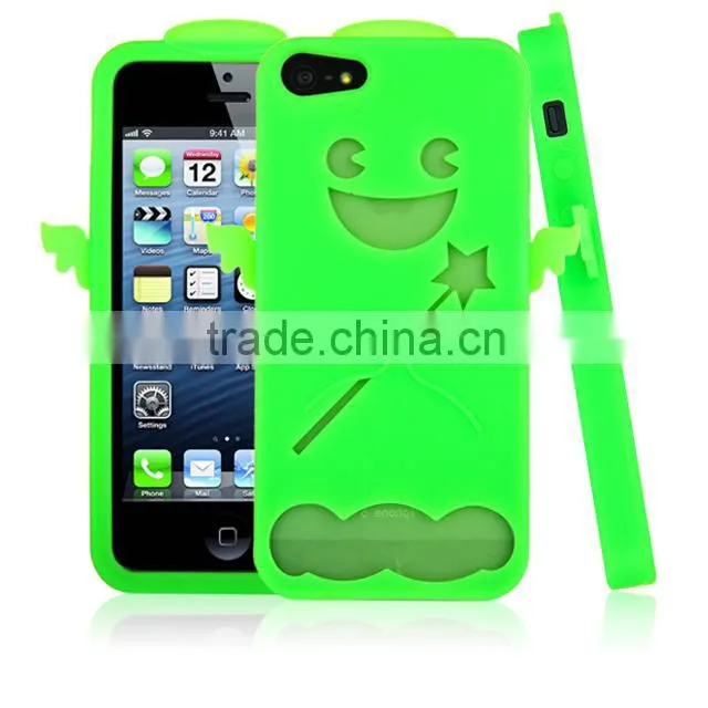 Set Screen Protector And Case For Iphone 5 , Green Angel Cute Little Bush Silicon Case