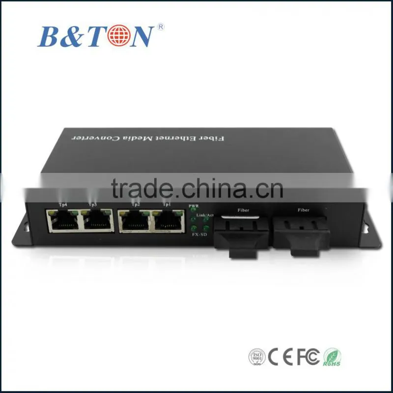 Fiber optical Ethernet switch converter 2 fiber ports and 4 RJ45 ports