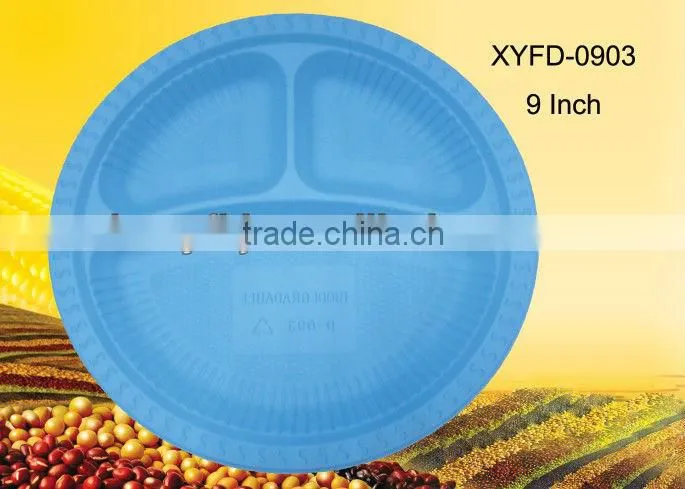 biodegradable disposable 9 inch blue plate with three division