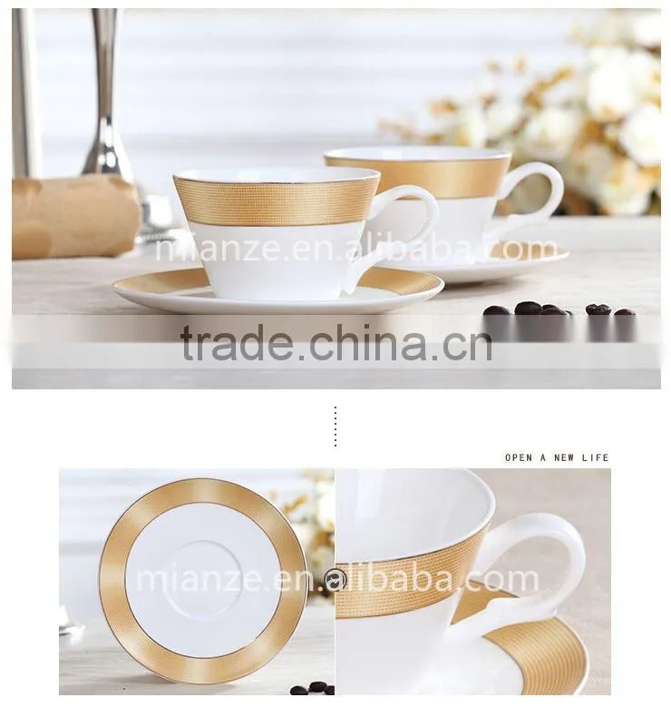 150ml ceramic coffee cup bone china golden color tea cup and saucer