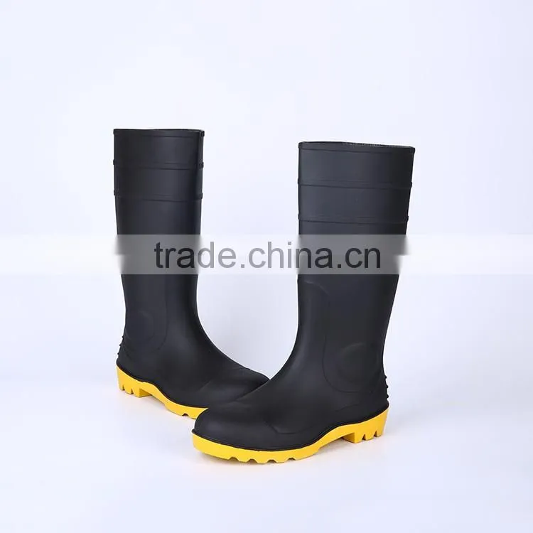 2016 Wholesale waterproof black Safety PVC rain boots with steel toe, industrial rain boots