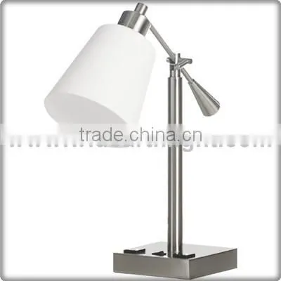 UL Listed Modern Bedroom Bedside Glass Shade Adjustable Desk Lamp With On Off Switch Power Outlet Hotel Desk Lamps Light T50070