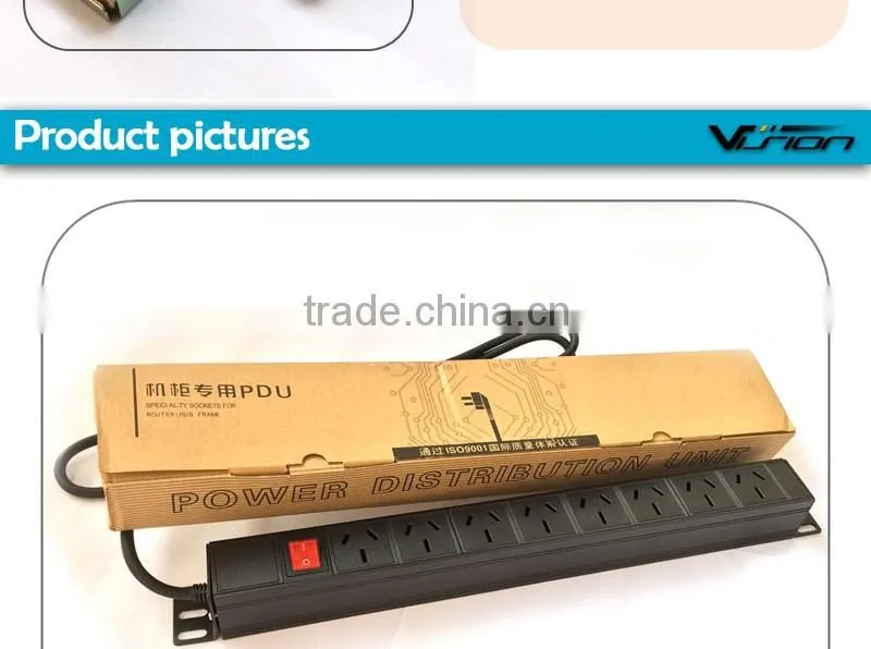 Vision aluminum alloy rackmount 19inch 8 ports PDU in black