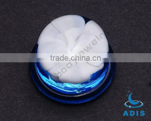 Blue White Petal Flower Piercing Glass Ear Plugs