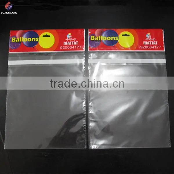 Custom printed bopp header plastic bag with euro slot and permanent tape for balloon packaging