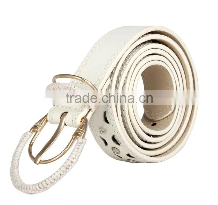 White Rhinestone Cheap Leather Female Belt SWF-15062931