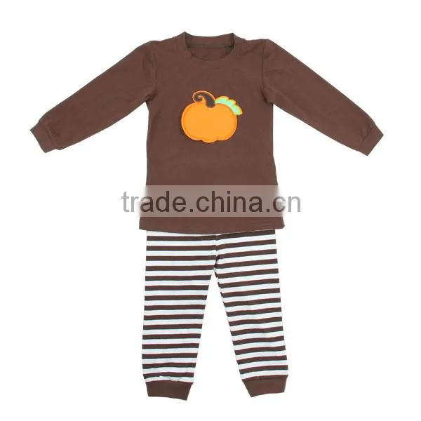 Baby clothes factory cotton children apparels brown costumes stripe halloween pajamas with pumpkin