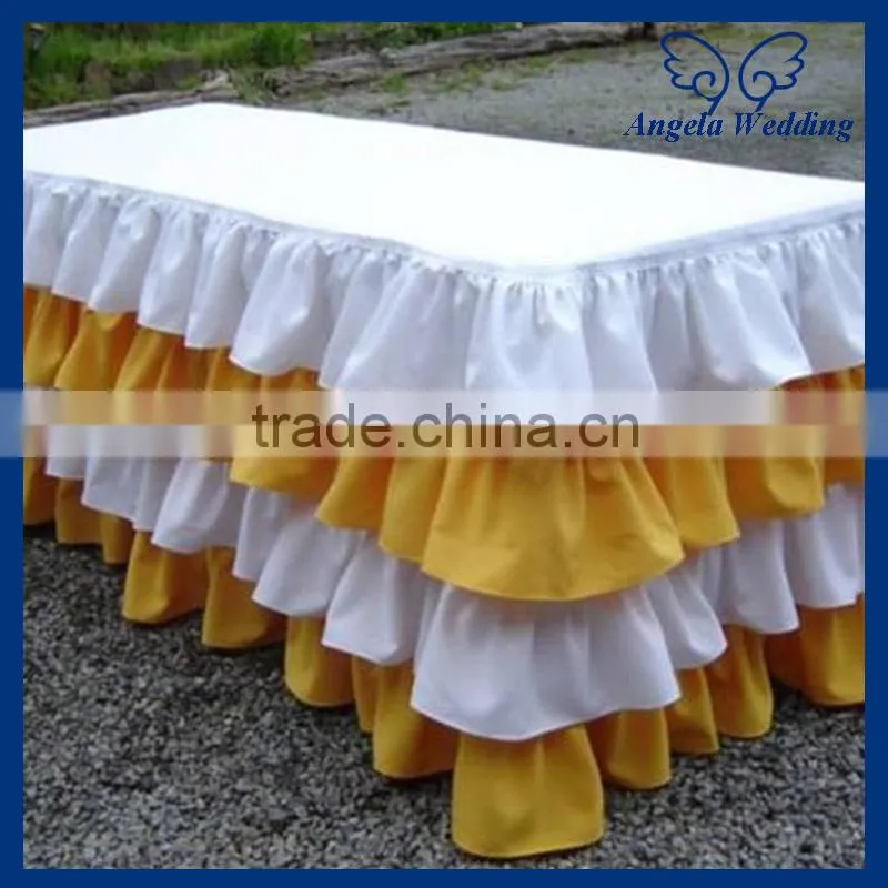 SK001F Wedding hot sale polyester ruffled pleated Pink and white steps in table skirting