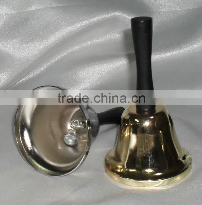 5'' metal hand bell with wooden handle A12-H02,Gold/silver plated or colorful painted,logo attached for promotion(E487)