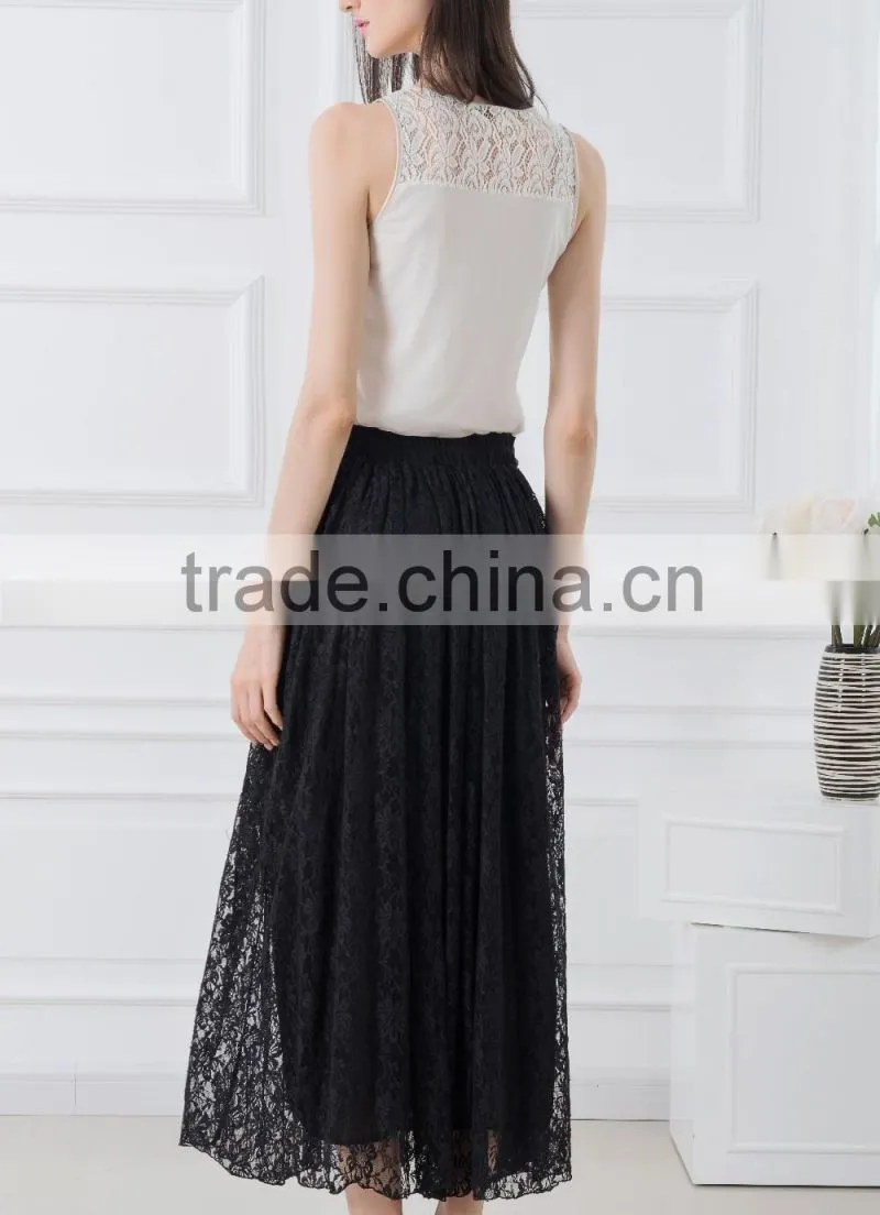 OEM Cheap price metalic lace suits designs tank tops with lace maxi skirt black woman casual wear
