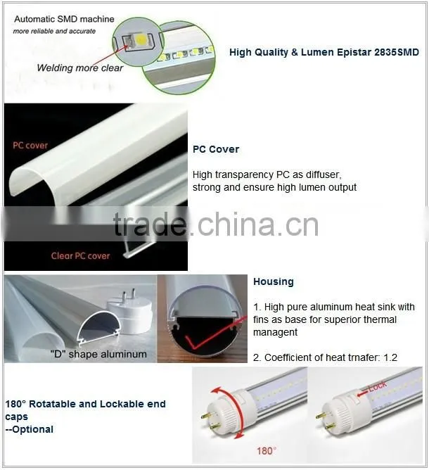 135lm/w CRI 82 fluorescent lighting led T8