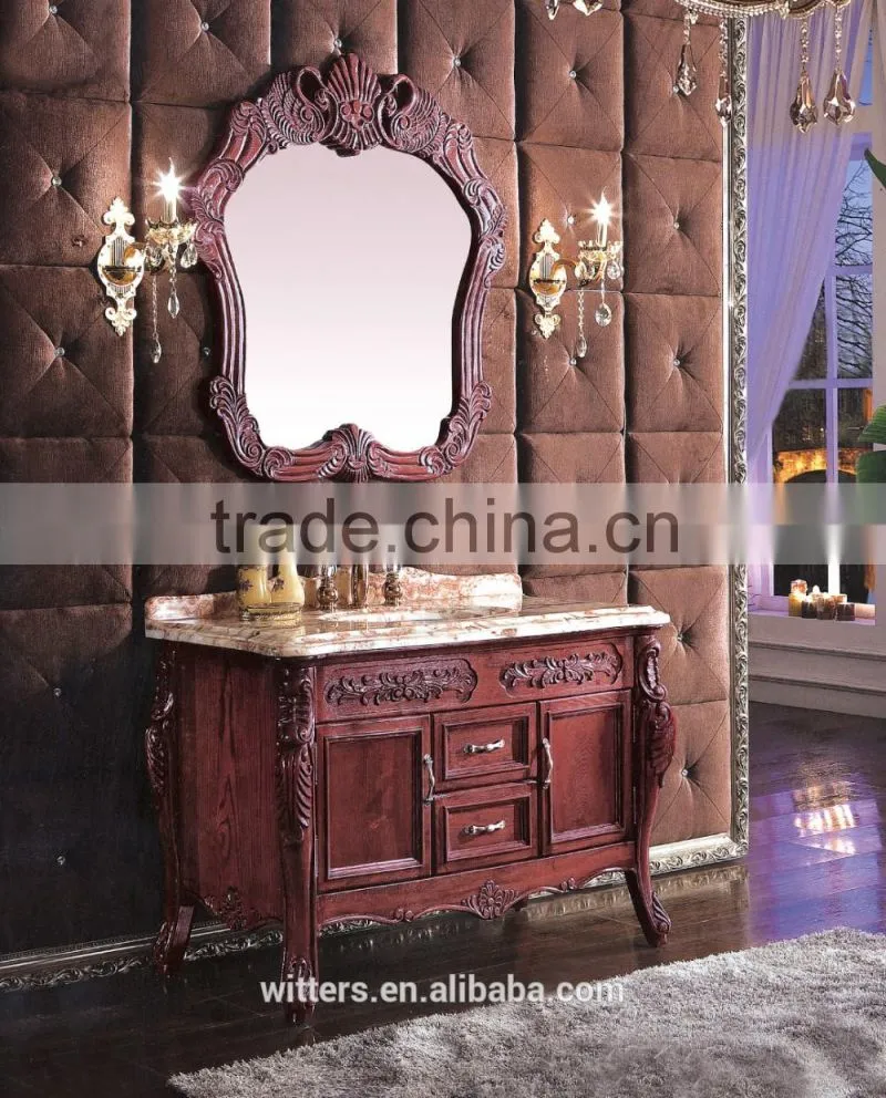 Antique bathroom vanity foshan furniture with marble top and mirror WTS309