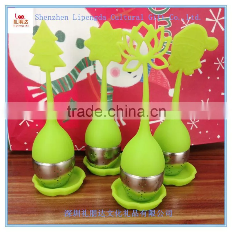 HOT! Set of 2 Loose siliconeTea Infuser Strainer with Drip Tray, Cute Silicone Leaf Handle As the Lid with stainless Steel Ball