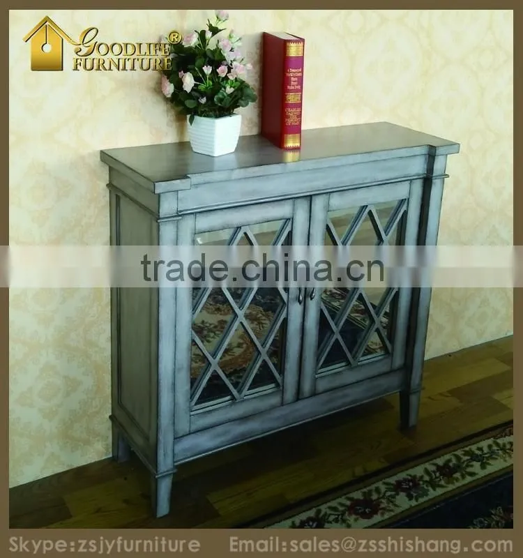 Antiqued Finish Wooden 2-Door Console Display Cabinet