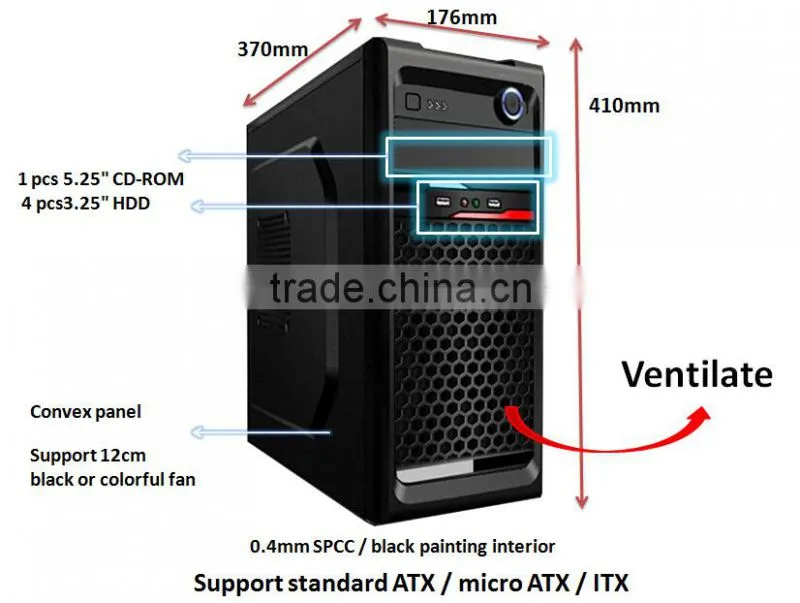 Black Edition ATX Mid Tower PC Gaming Chassis HDD Trays USB case