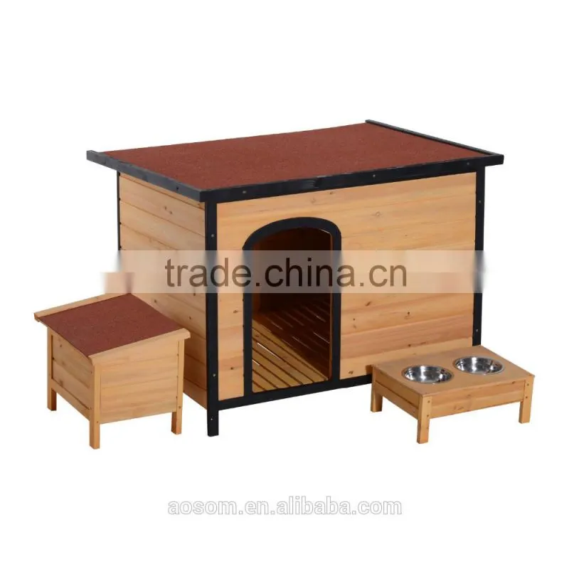 PawHut Large Wood Outdoor Wood Elevated Pet House Dog Kennel Shelter w/ Opening Roof