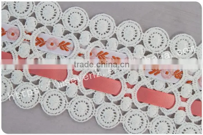 Special design 7.5cm lace composite wholesale ribbon with jacqurd webbing