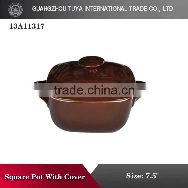 Square ceramic pot with lid colour glaze pot
