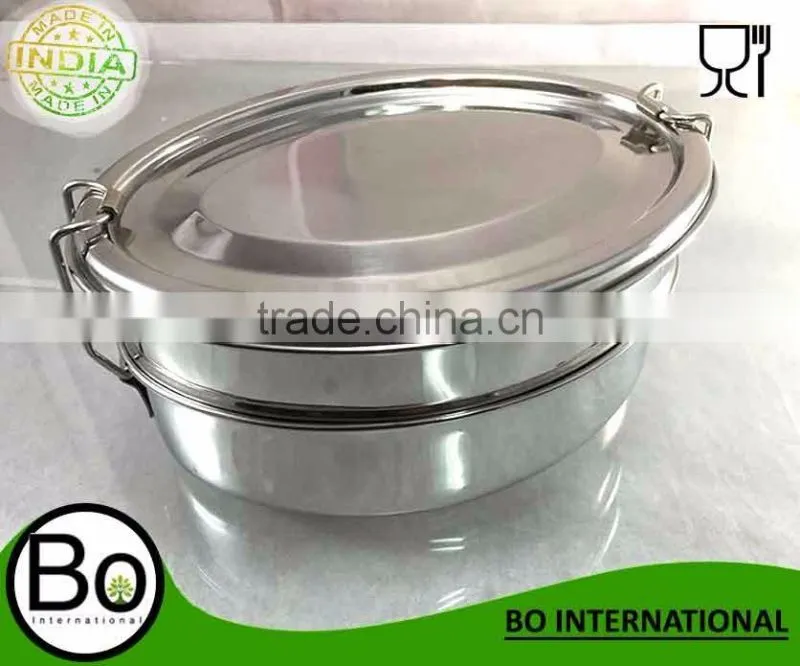 stainless steel oval bento lunch box three layer 17 x 12 x 8 cm