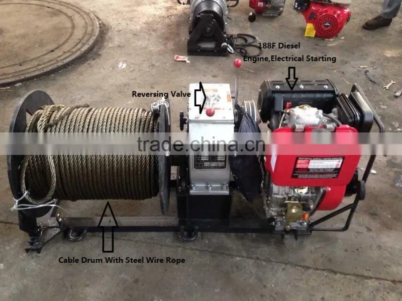 3 Ton Diesel Engine Winch With 200 Wire Rope for Cable Pulling During Tower Erection