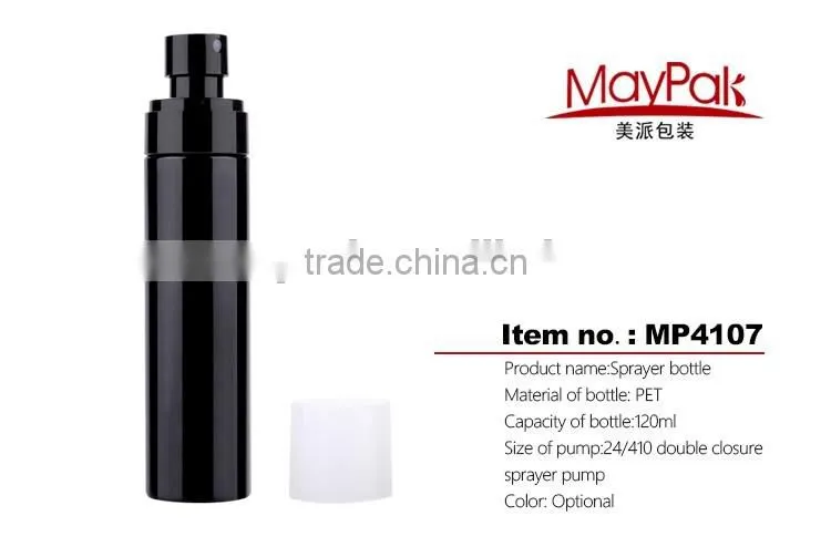 Wholesale black color 120ml PET bottle with sprayer pump