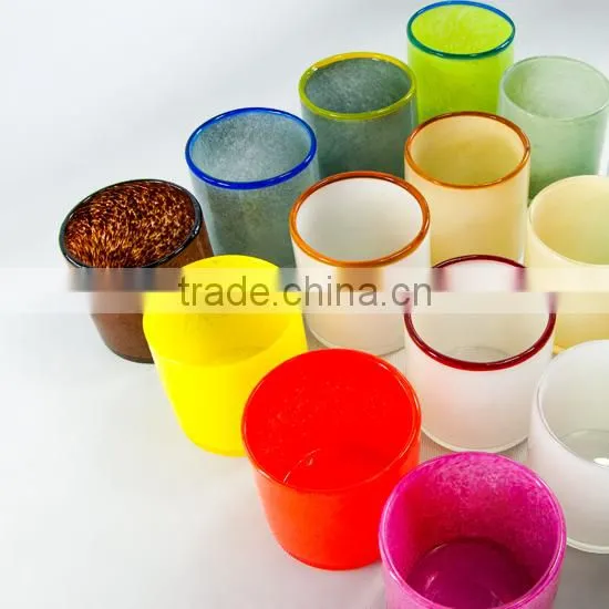 hand made glass cup glass candle cup olive colored design glass cup
