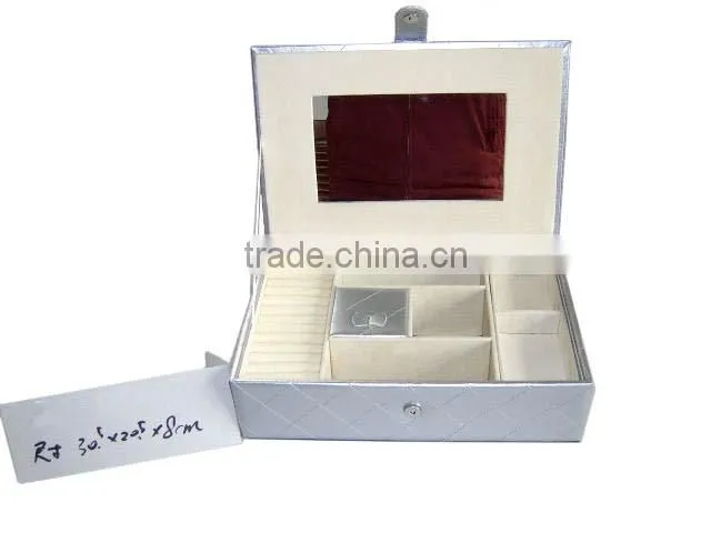 2016 Hot Sale Rice White Portable Travel Jewelry Storage Box With Mirror