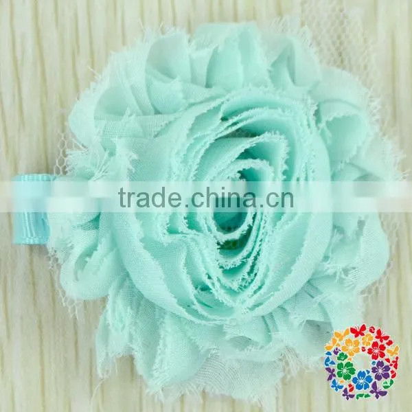 2015 Wholesale Beautiful Purple Artificial Chiffon Flower Shabby Flower Hair Clips For Kids & Girls