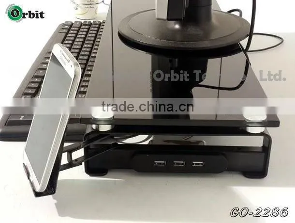 Monitor computer Stand with USB hubs & plug, tempered glass