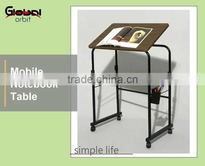 High quality office laptop table with wheels, mobile computer table cart
