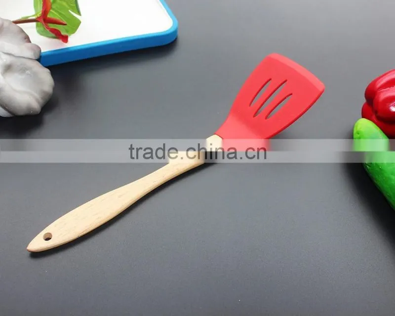 CK-3123 High quality FDA & LFGB 7pcs gadget silicone kitchen cooking tools set eco silicone kitchen utensil set with wood handle