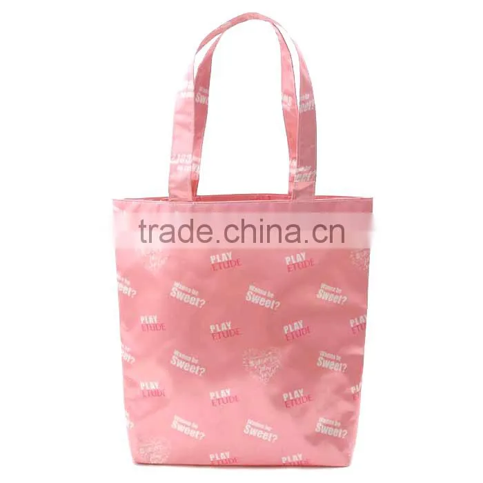 Full Dye Sublimation Printing 300D Polyester Long Handle Shopping Tote Bag With Bottom