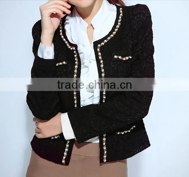 2015 ladies quality beaded coat long sleeve oem wholesale factory pink jackets coat