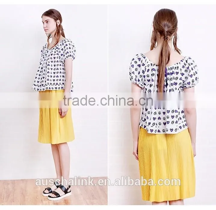 new style lady puff sleeve full screen printing t shirt wholesale