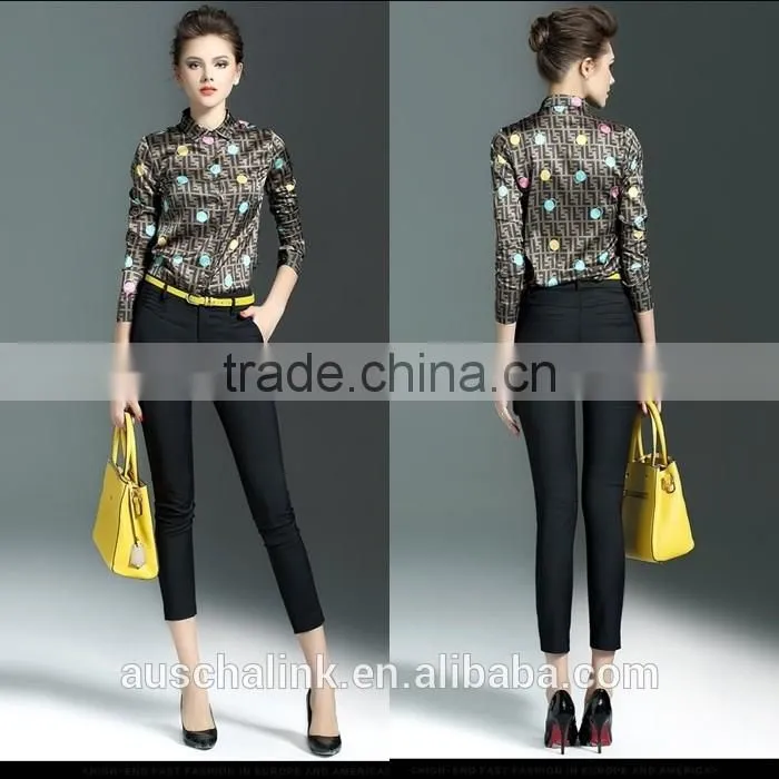 latest western long sleeve lapel print shirt design for women
