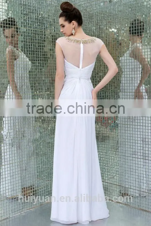 2015 white chiffon beaded woman summer evening dress