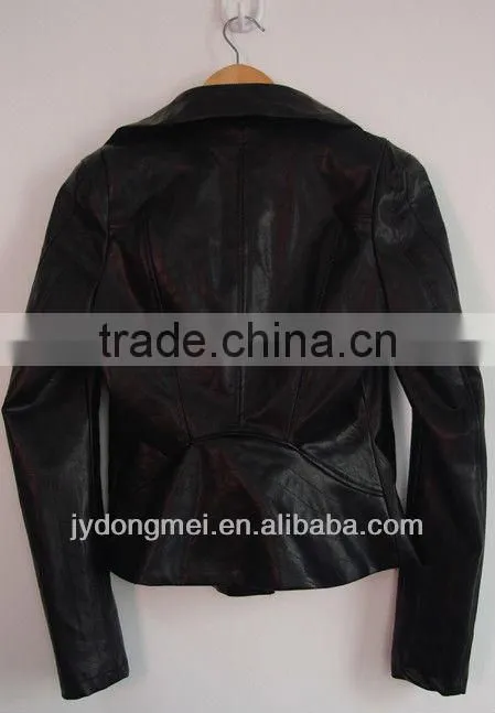 black color women fashion leather jacket with zipper