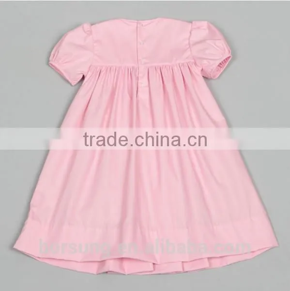 Baby Cotton Frocks Designs Pink Puff Sleeve Fashion Girls Summer Smocked Dress