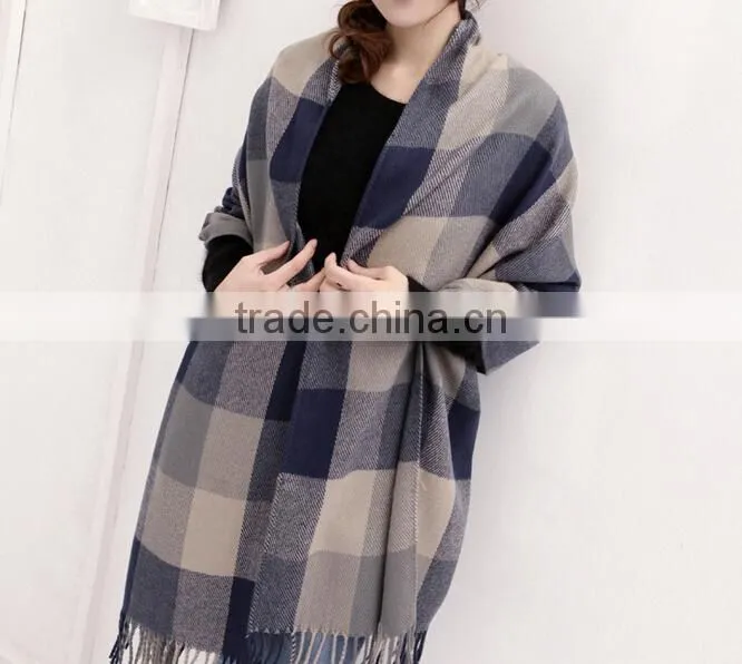 latest over size big fringe women plaid pashmina shawl scarf