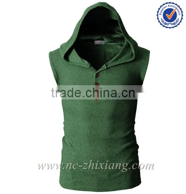 2017 Fashion Mens Sleeveless Hoodie with placket