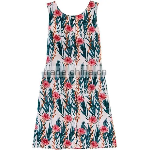 High quality summer flower printed mother daughter matching dress