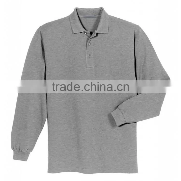 Wholesale custom 100% cotton pique mens long sleeve polo shirt