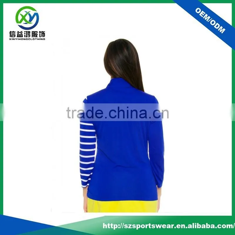 New Style Nine Points Sleeve White Stripe Standard Collar Women Golf Sweatshirt In Royalblue