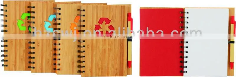 Wooden cover spiral notebook 70grams 70sheets 9*14cm with elasticity with recycle paper pen
