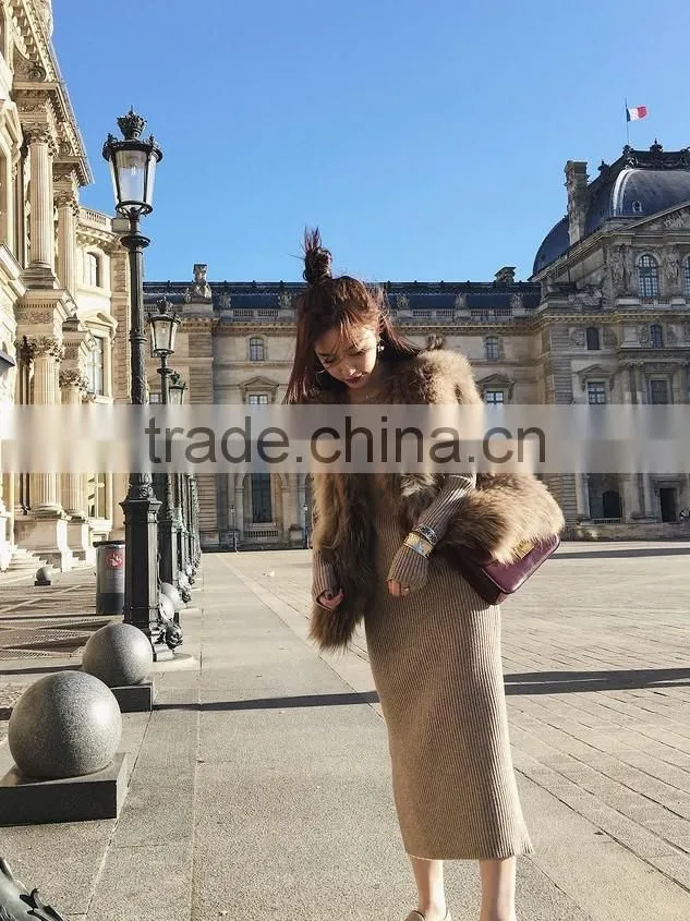 YRFUR YR725 Basic Style Raccoon Fur Gilet Women Hand Knit Fur Vest
