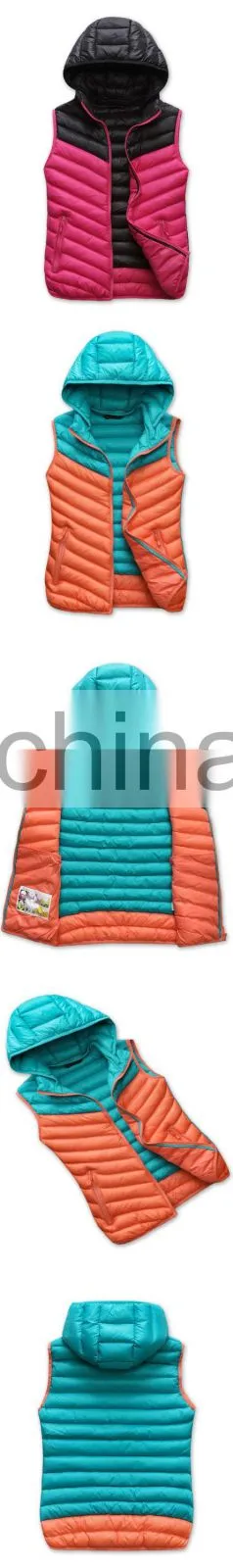 Lady's Cotton Vest contrast color removed hoodied down vest jackets