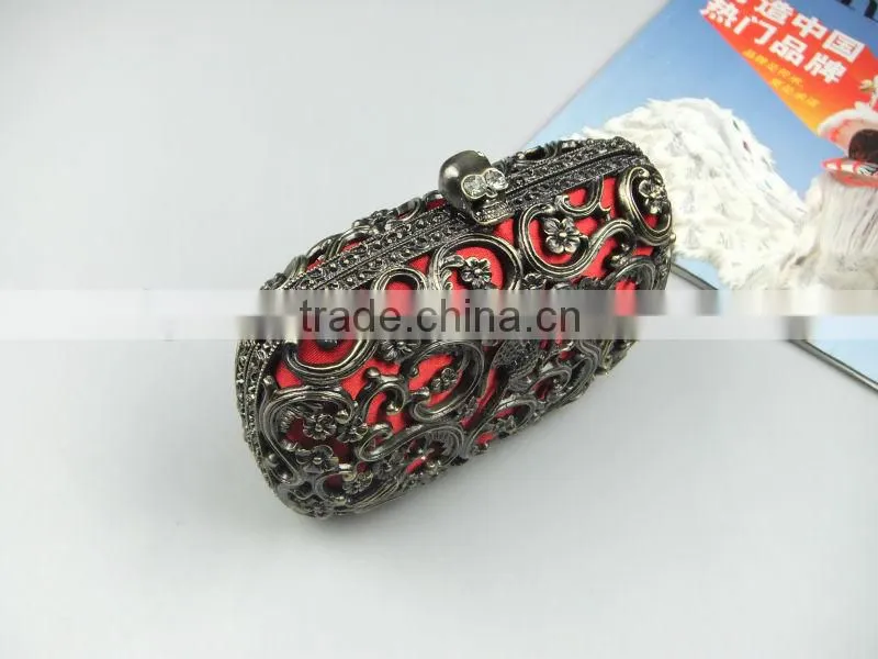 NEW Chinese Style Antique Brass Decorative Pattern Metal Clutch Evening Bags With Chain