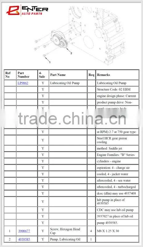 high quality diesel engine parts dcec 4bt oil pump 4939585